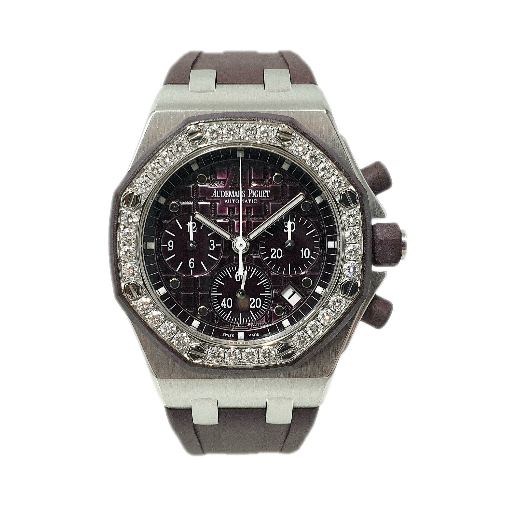AudemarsPiguet_Ladies_Chronograph_RoyalOakOffshore_Plum_37mm_26048SK.ZZ. D066CA.01_Front